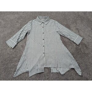Soft Surroundings Tunic Womens Medium Button Up‎ Shirt Striped Gray